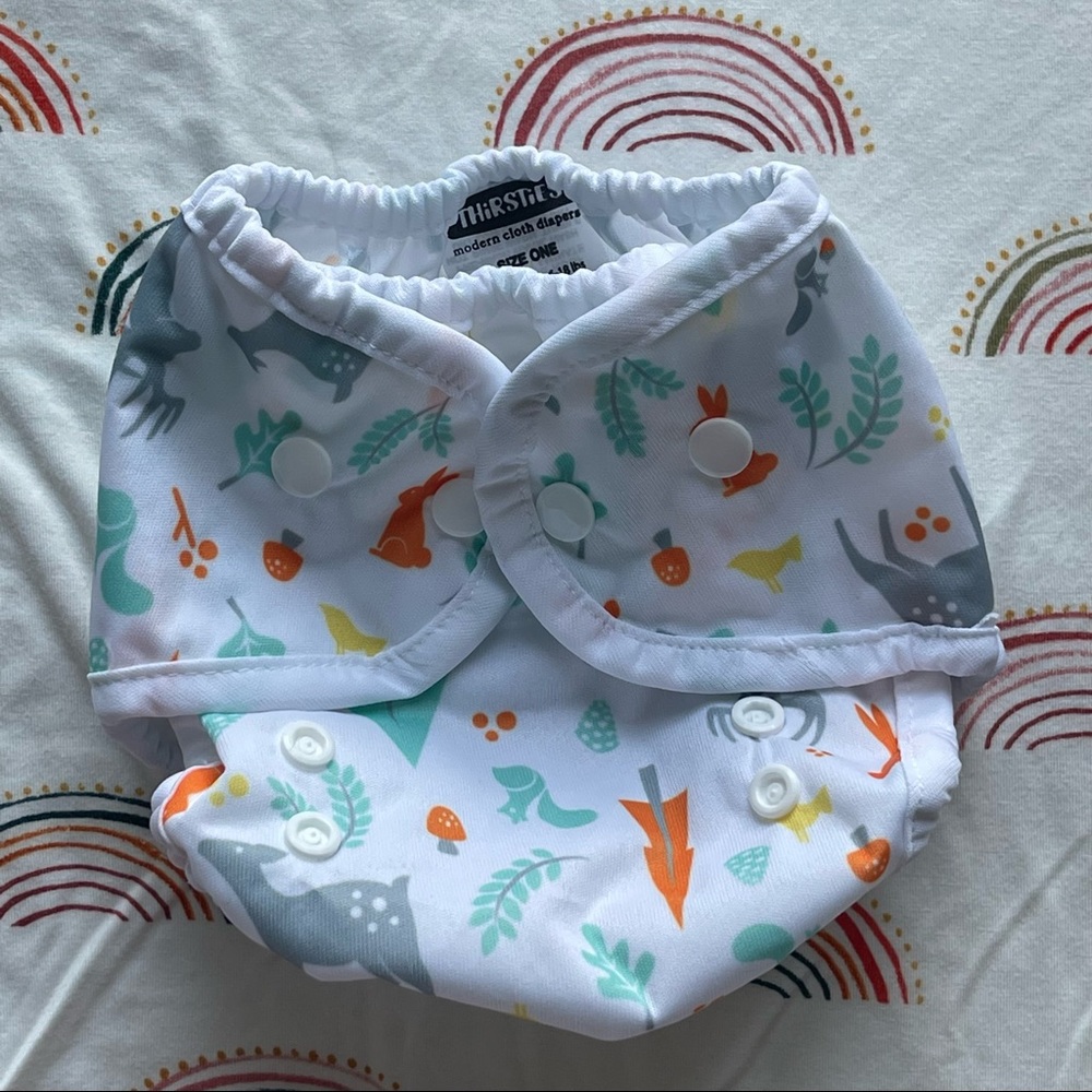 NWT Thirsties Reusable Cloth Diaper Cover, woodland snap closure size 1…